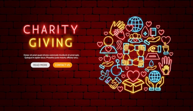 Charity Giving Neon Banner Design