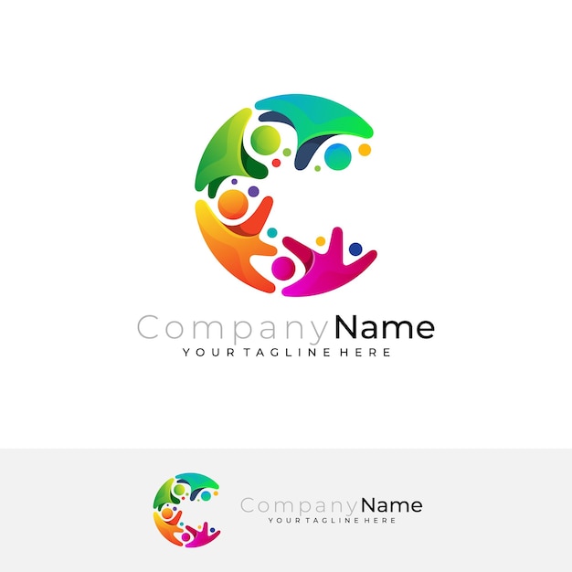 Charity logo with letter C design illustration 3d colorful style