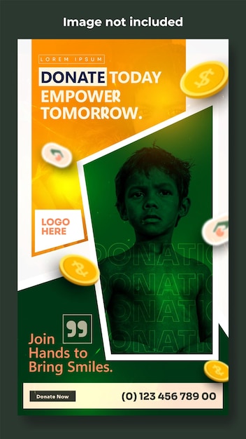 Vector charity promotional instagram story template design