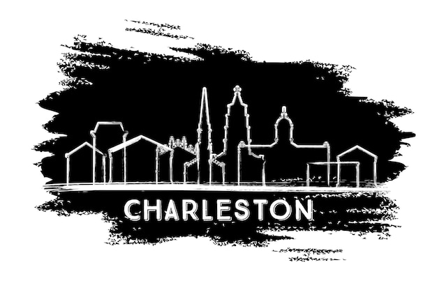 Charleston South Carolina City Skyline Silhouette Hand Drawn Sketch Charleston Cityscape with Landmarks