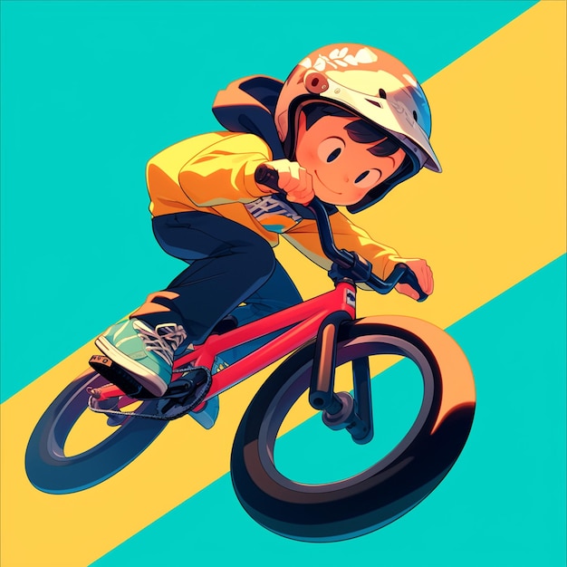 A Charlotte boy rides BMX in cartoon style