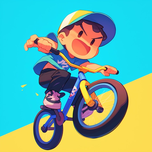 A Charlotte boy rides BMX in cartoon style