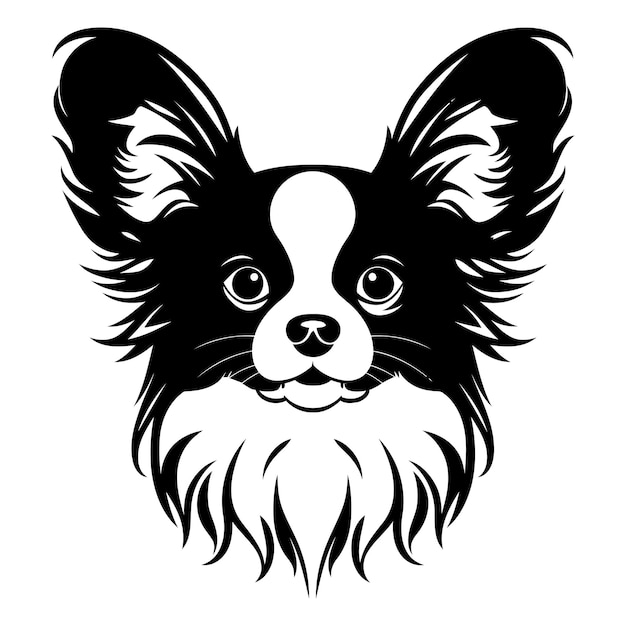 Vector a charming black and white silhouette of a papillon dogs head perfect for petrelated designs logos and illustrations