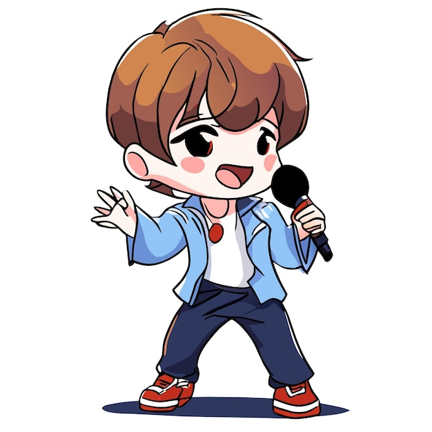 Charming Boy Singing on Stage Vector