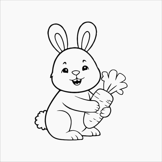 Charming Bunny and Carrot Bag hand drawn outline illustration