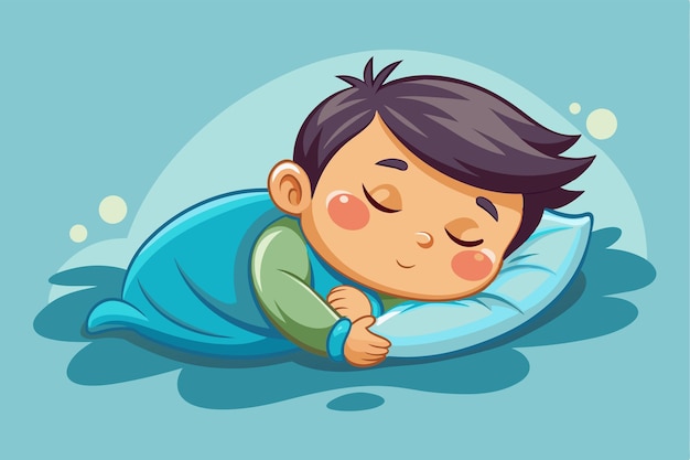 A charming cartoon baby is deeply asleep cuddled in a blue blanket on a cozy pillow Sleeping baby Customizable Cartoon Illustration