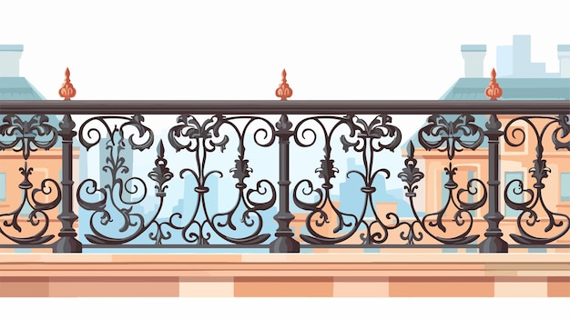 Charming Cartoon Balcony with Railing and Fence Vector Illustration