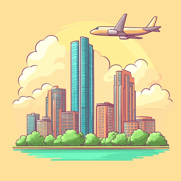 Charming Cartoon Character Exploring Modern Skyscrapers vector illustration