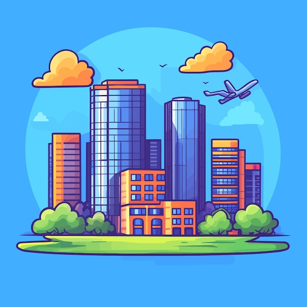 Charming Cartoon Character Exploring Modern Skyscrapers vector illustration