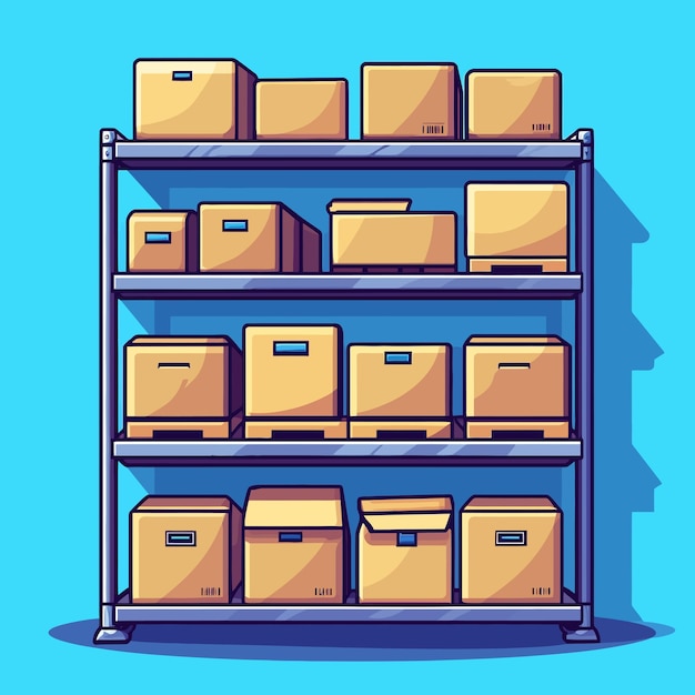 Vector charming cartoon icon of warehouse shelving vector illustration