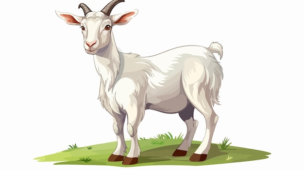 Vector charming cartoon illustration of a white goat at the farm