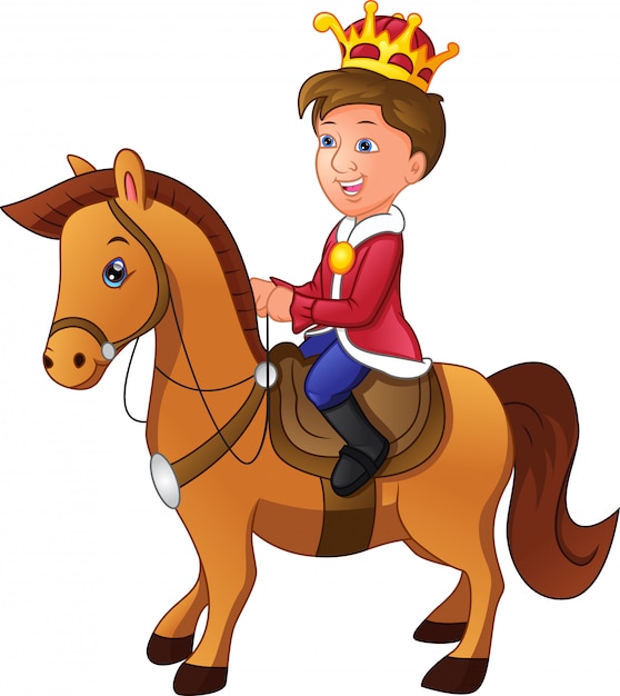 charming cartoon prince riding a horse