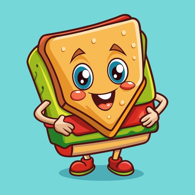 Vector charming cartoon vector icon illustration of a smiling sandwich with big eyes