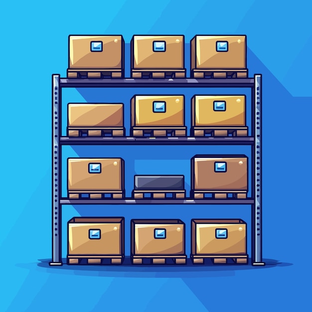 Vector charming cartoon warehouse shelving icon vector illustration