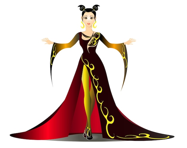 Charming fashionable Lady in long dress. Vector of fashionable woman