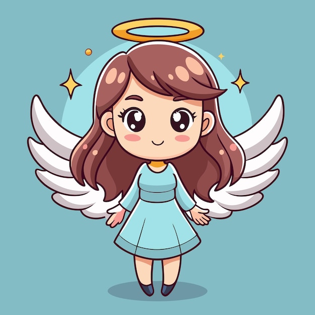 Charming Girl as an Angel with Wings and Halo Cartoon Vector Graphic