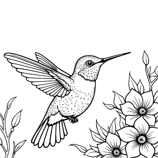 Vector charming hummingbird coloring page illustration for kids