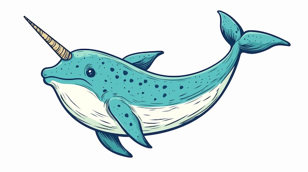 Charming Retro Cartoon Narwhal Vector Illustration