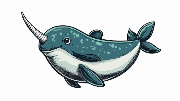 Charming Retro Cartoon Narwhal Vector Illustration