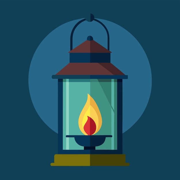 Charming Vector Illustration of a Candle Inside a Classic Storm Lantern with a Glowing Flame