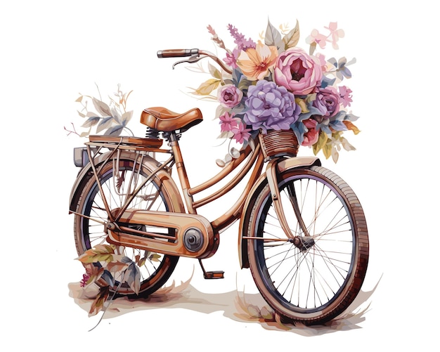 Charming Watercolor Floral and Bicycle Vector Perfect for Spring