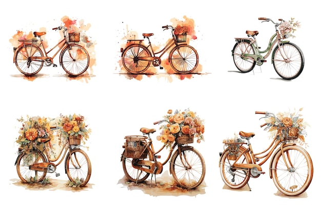 Charming Watercolor Floral and Bicycle Vector Perfect for Spring