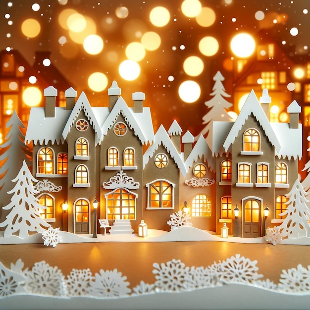 Charming winter village in papercut art