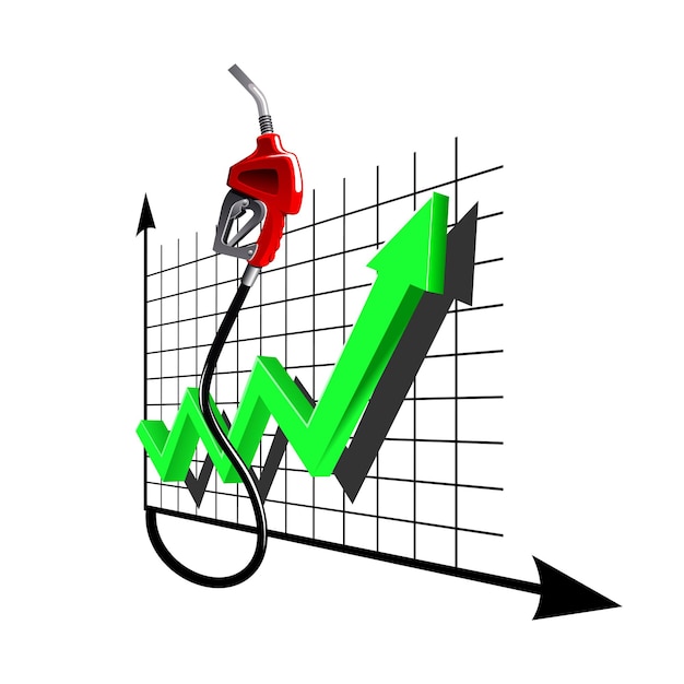 Vector chart of growth fuel prices with gas pump nozzle