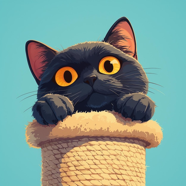 Chartreux Cat Climbing a Cat Tree