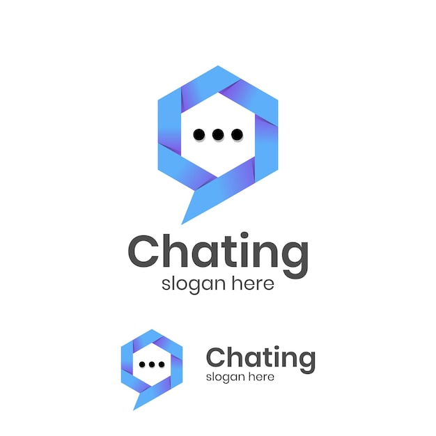 Chat app logo icon symbol with hexagon design element for help center talking message