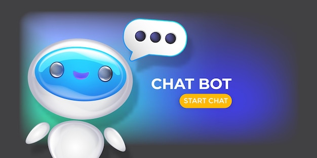 Chat bot banner design template with cute robot character