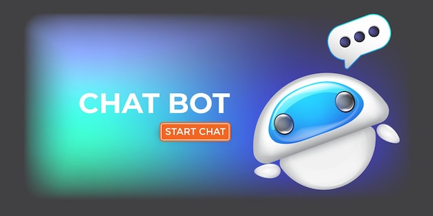 Chat bot banner design template with cute robot character