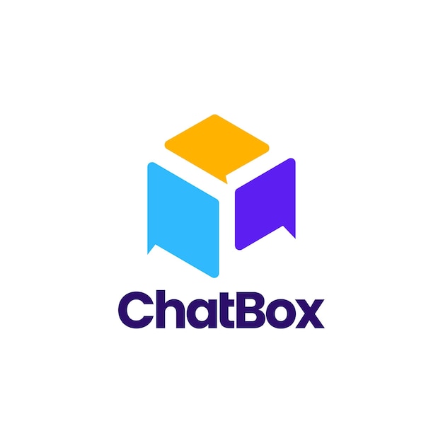 Chat box cube social talk bubble vector logo icon template illustration