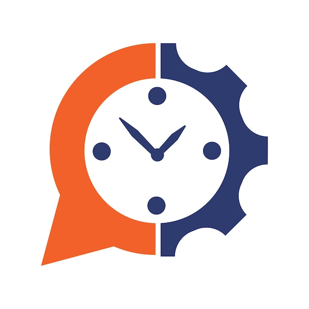 Chat bubble and clock combined with gear. Automation chat logo concept design.