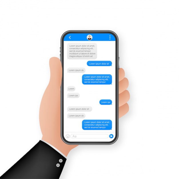 Chat Interface Application with Dialogue window. Clean Mobile UI  Concept. Sms Messenger.   illustration.