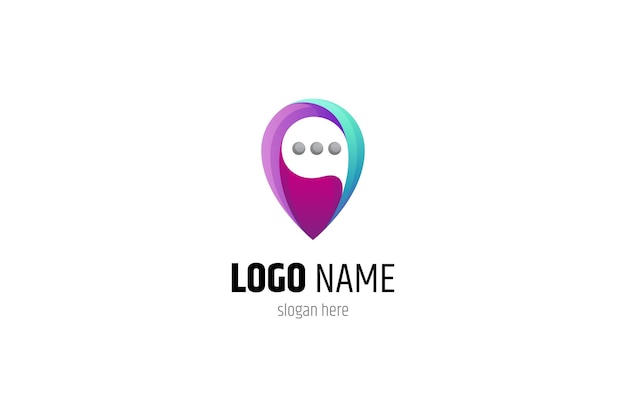 Chat logo and location pin simple literal modern 3d design style suitable for location sharing place mark gps