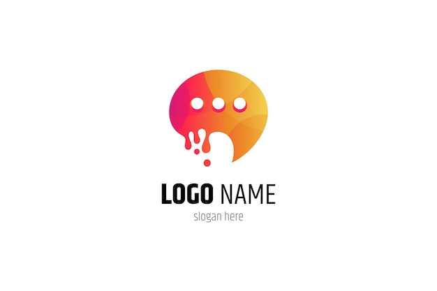 Chat logo with melt effect Message icon remote communication social media customer service Flat design concept with orange color gradient