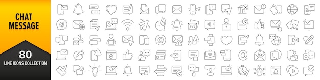 Chat and message line icons collection Big UI icon set in a flat design Thin outline icons pack Vector illustration EPS10