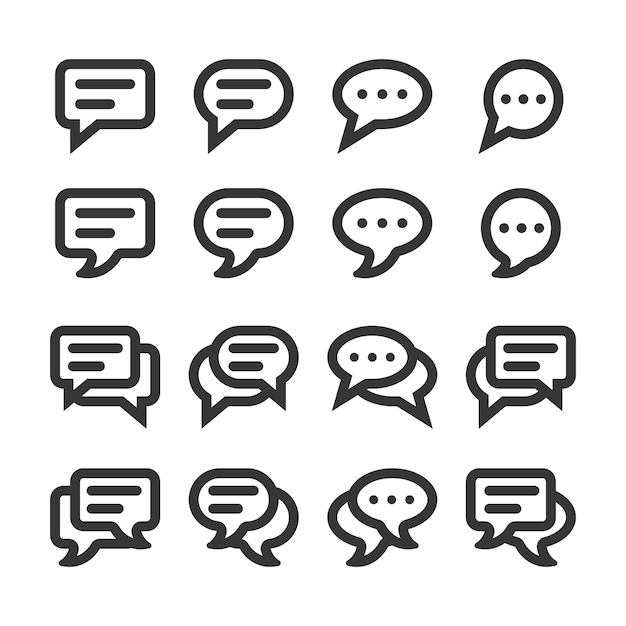 Chat speech bubbles and dialog balloons line style vector icon set