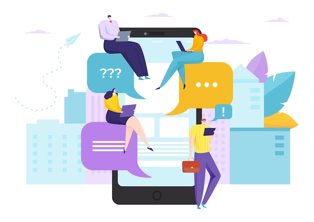 Chat with text in smartphone online social media app illustration