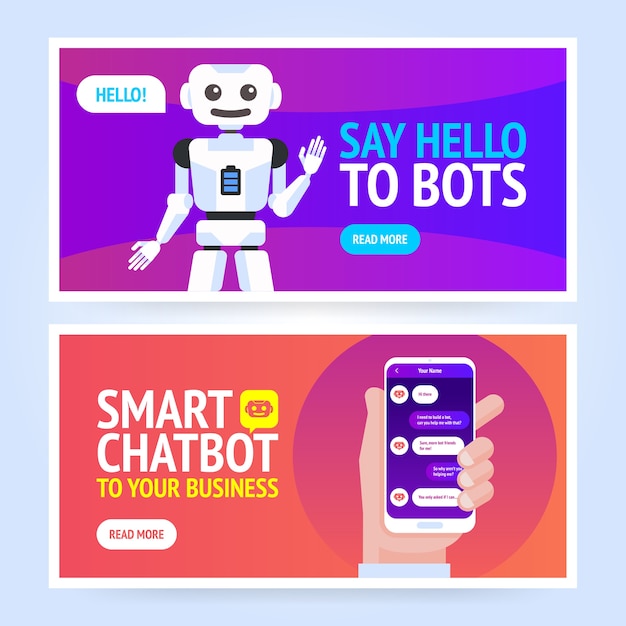 Chatbot banner concept. Horizontal business banner template.