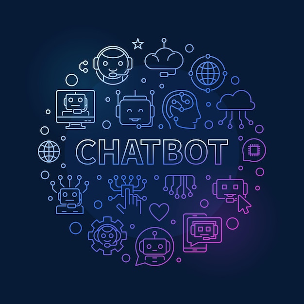 Chatbot concept thin line circle shaped colorful banner Artificial Intelligence Chatbot vector illustration