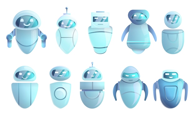 Chatbot icons set, cartoon style