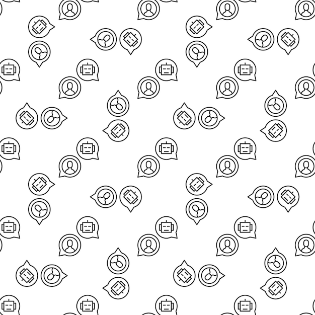 Chatbot and Man in Speech Bubbles vector concept line seamless pattern