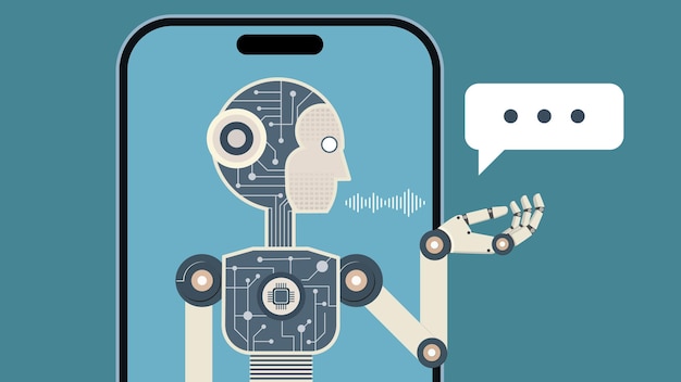 Vector chatbot robot providing online assistance on smartphone screen artificial intelligence in customer