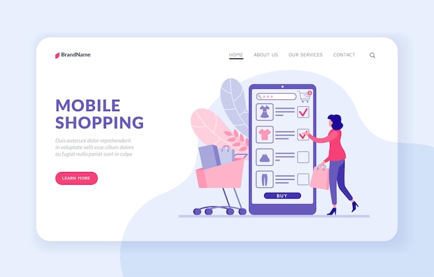 Chatbot service landing page template with flat vector illustration