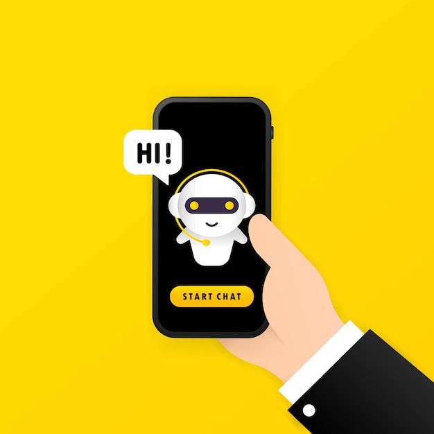 Chatbot in smartphone illustration and hi message or online assistant bot