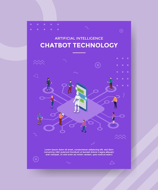 Chatbot with robot and people communicate concept for template banner and flyer with isometric style vector