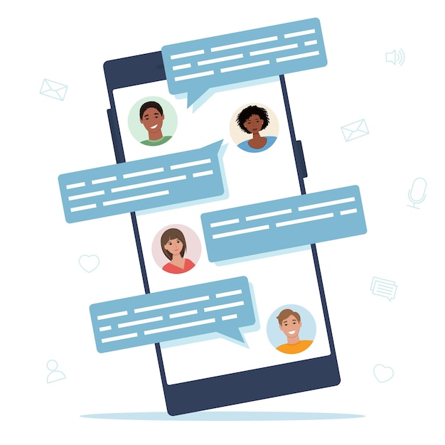 Chatting phone concept Smartphone with messages dialog Messaging bubbles Vector illustration