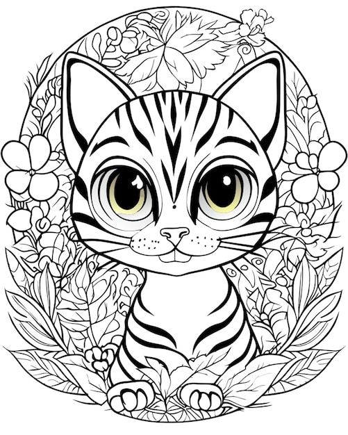 chausie cat kids coloring page white background highest quality vector illustration